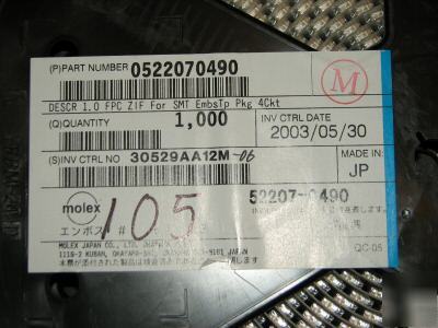 Connector, 1.0 fpc zif for smt embs tp pkg 4CKT