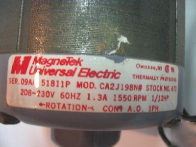 Magnetek 1/12 hp motor #472 1550RPM 208-230 v 3/8 shaft