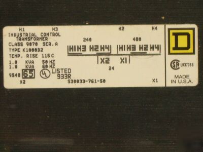 Square d industrial control transformer 9070K1000D2